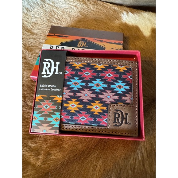 Other - Red Dirt Hat Co Bifold Wallet Leather Southwest Aztec Canvas Inlay Bison Grain